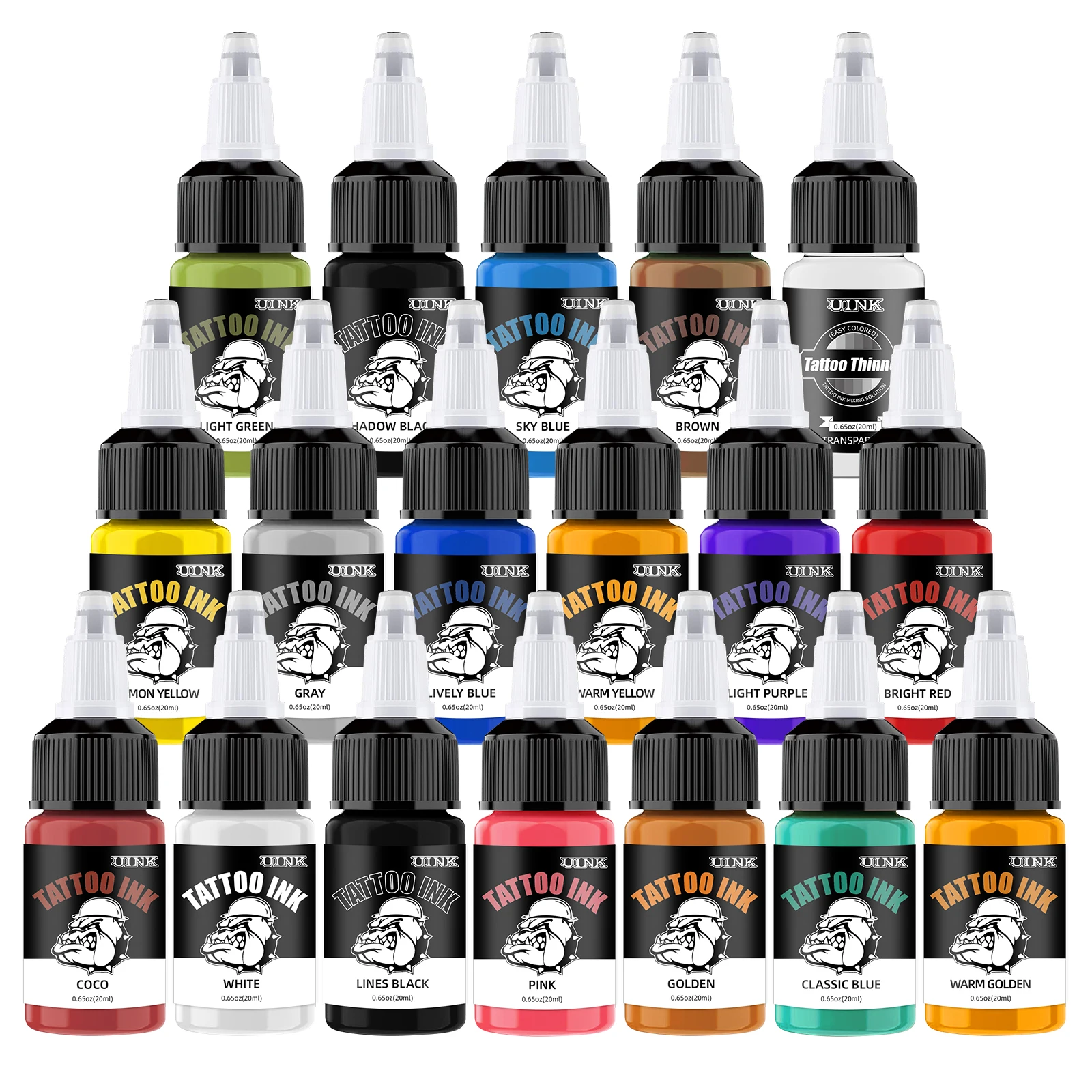 Uink 18 stücke Tattoo Tinte Set 20ml (0,65 Unzen) Tattoo Pigment einfach zu färben lang anhaltende Body Art mehrfarbige Tattoo Tinte Kit