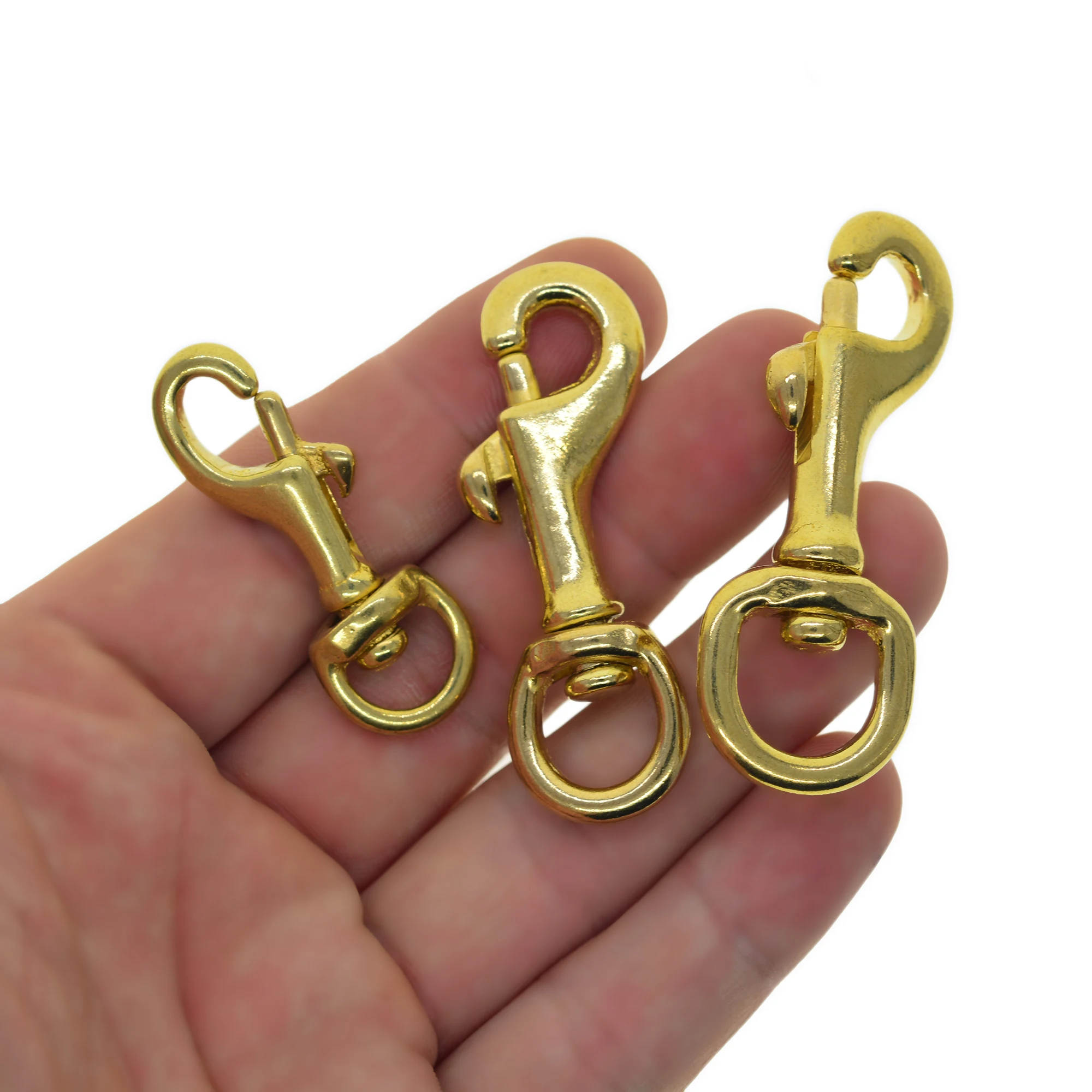 mini Solid Brass Swivel Trigger Spring Snap Hooks Keychain lobster clasp with D ring 11mm 14 mm leather DIY Jean wallet