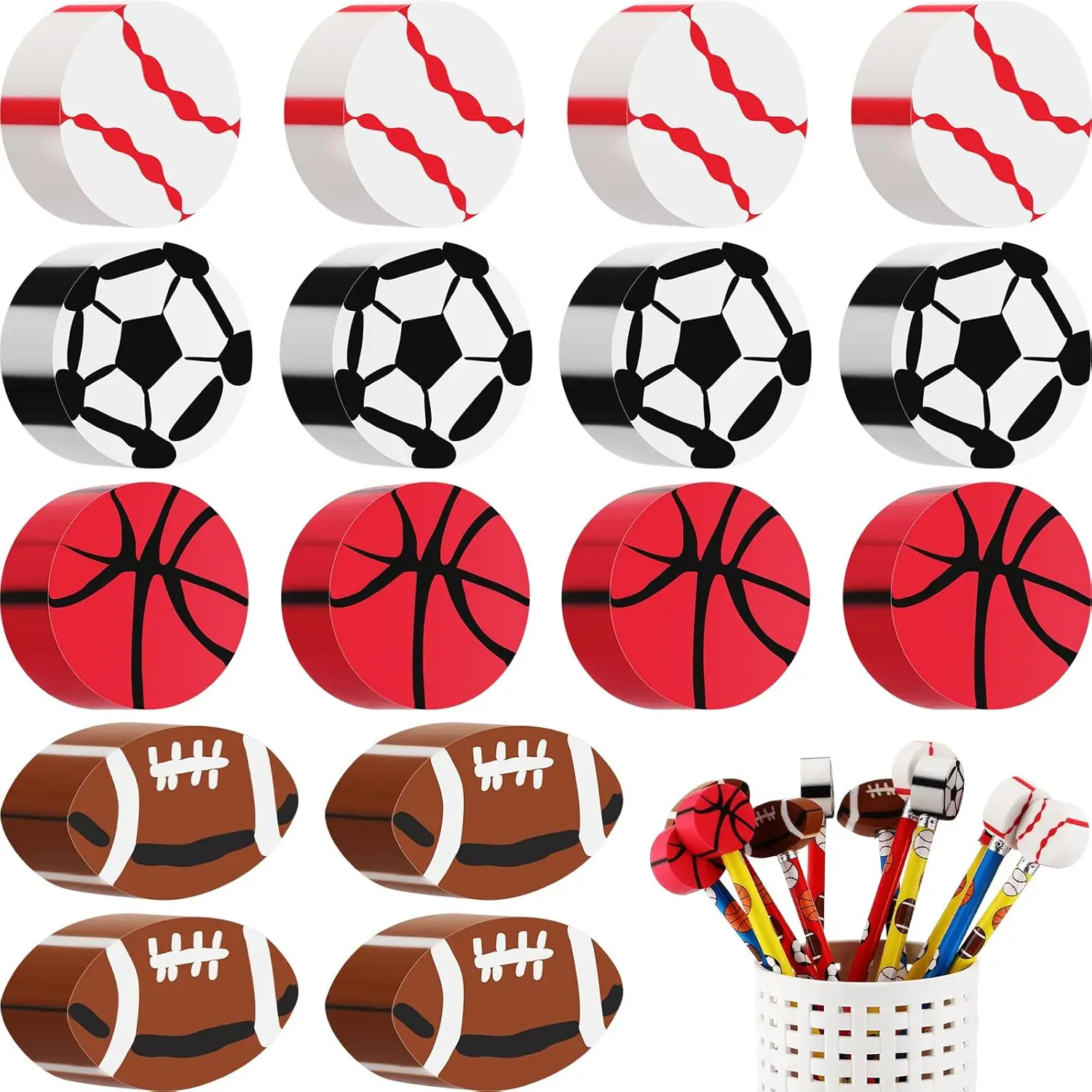 

8 Pcs Sport Erasers Basketball Soccer Football Baseball Erasers for Sports Party Favors Gifts Classroom Rewards Home School