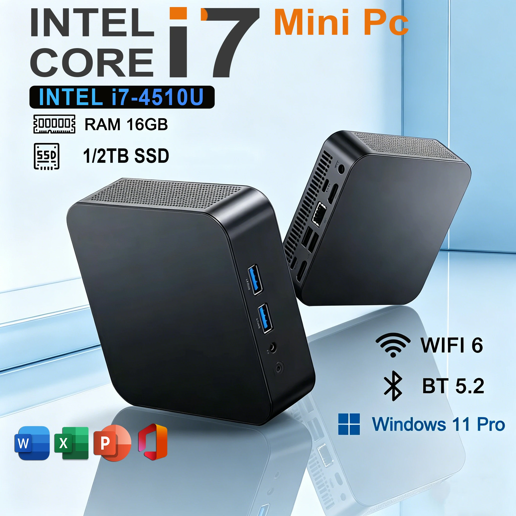 Mini PC Windows 11 Intel Core i7-4510U/i3-6100U 16 Go de RAM 1/2 To SSD Mini ordinateur 4K HD Mini PC de jeu de bureau Affichage sur 3 écrans
