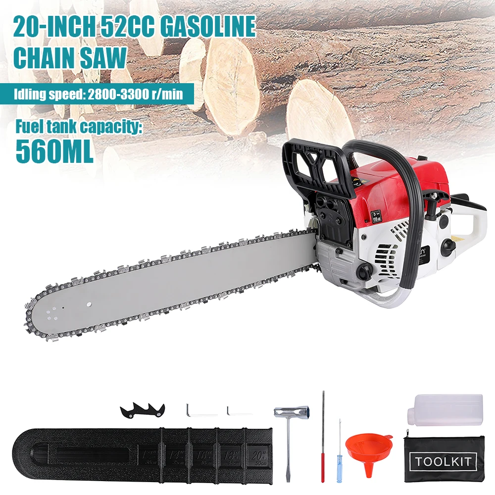 Motosega a benzina da 20 pollici Seghe a catena professionali Motosega a gas per taglio forestale Alberi in legno Giardino Agricolo Uso 52cc