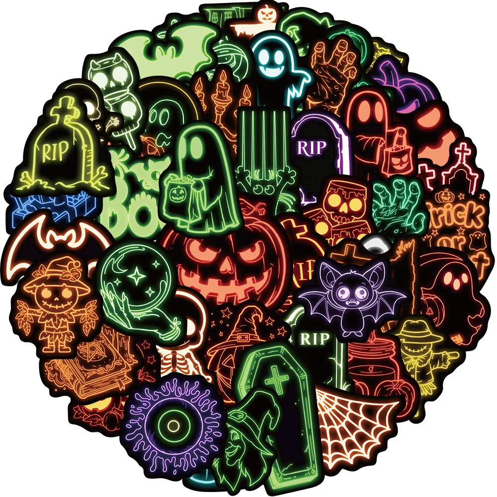 50 قطعة من ملصقات الكتابة على الجدران النيون للهالوين لتزيين الكمبيوتر المحمول والأمتعة وحقيبة الهاتف وزجاجة المياه وملصقات الجيتار المقاومة للماء #2