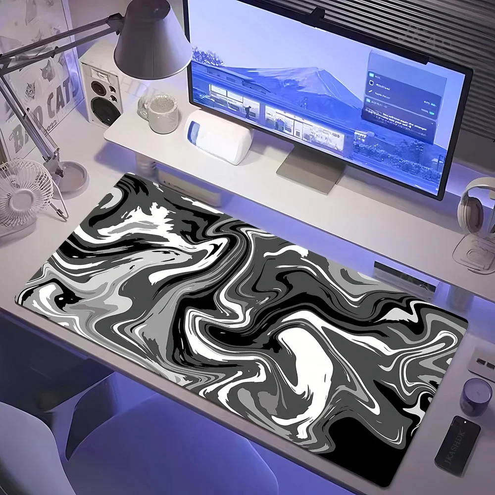 Tapis de souris d'ordinateur Strata liquide accessoire de jeu tapis de souris noir blanc grand tapis de bureau Gamer caoutchouc XXL 1000x500 tapis de souris