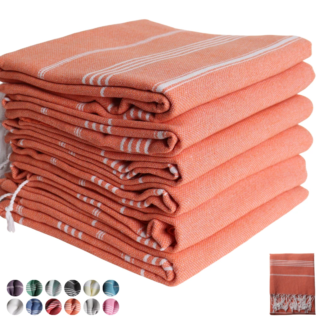 Pack of 6 Originally Turkish Beach Towels Shipping from Turkey Manufacture Puskul Textile - Soft 100% Cotton Hammam Peshtemal