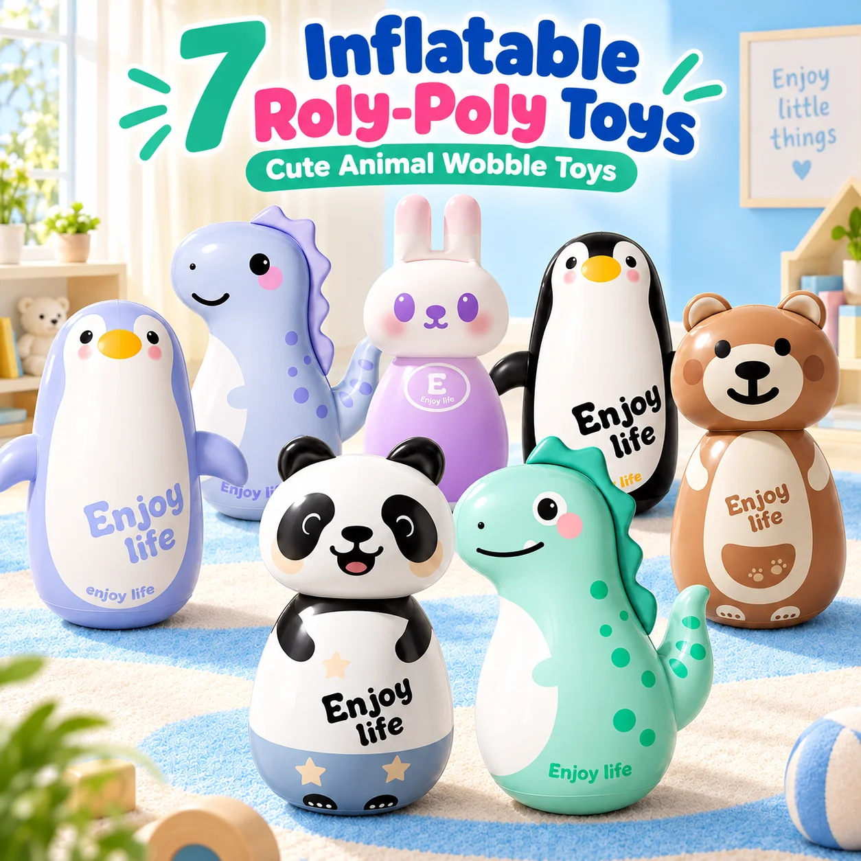 1PC Bounce Back Bop Bag Inflatable Punching Toy Animal Roly Poly PVC 32cm 65cm Indoor Active Play