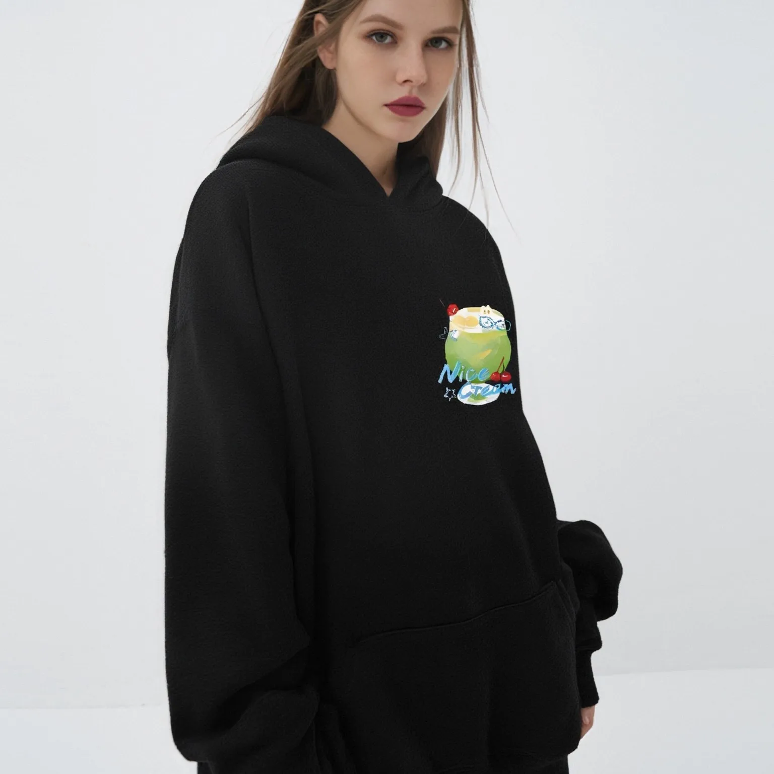 Coconut Drink Hoodie Cute Coconut Drink Pattern Casual Loose Long Sleeved Charming Stylish Fun Refreshing Comfortable Warm Top