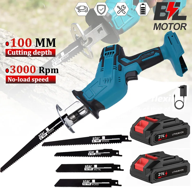 Sierra Recíproca Inalámbrica, Sierra de Sable Eléctrica Compatible con Baterías Makita, 3000 RPM, Velocidad Variable, para Cortar Metal y Madera