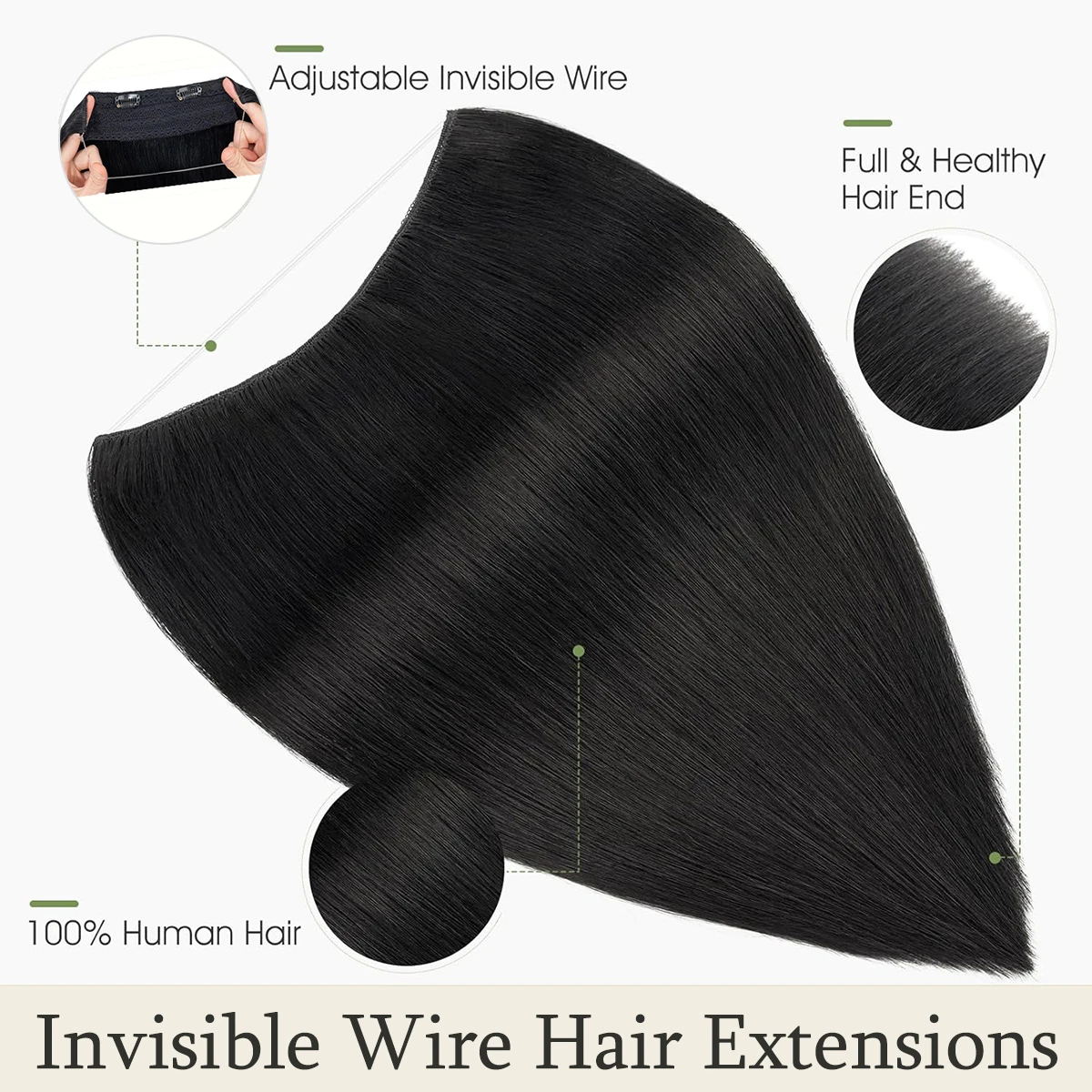 Real Human Hair Invisible Wire Hair Extensions Adjustable Band Fish Line Hair Extension Secret Clip ins Hair Extension for Women