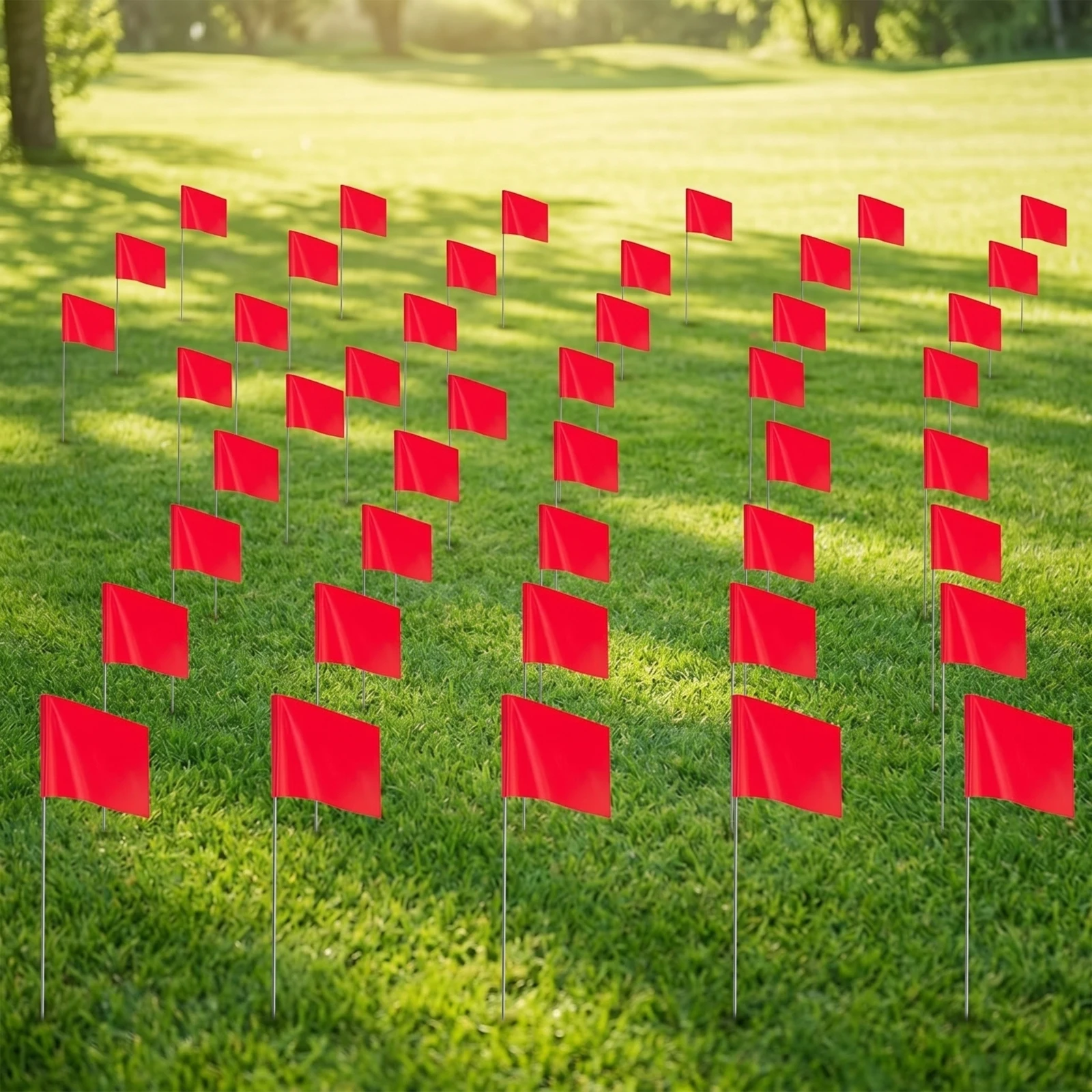 50 Pieces Marking Flag with Steel Wire Pole High-Visibility Marking Flags with Steel Wire Staffs Easy-Insert Lawn Marker Flags