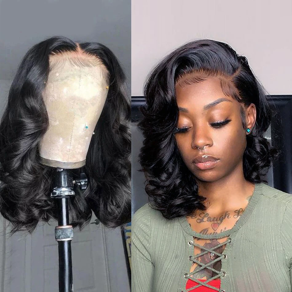 12 14 Inch Body Wave Short Bob Wig Human Hair 13x4 Hd Lace Frontal Wigs for Black Woman 250% 13x6 Lace Front Wig Short Bob