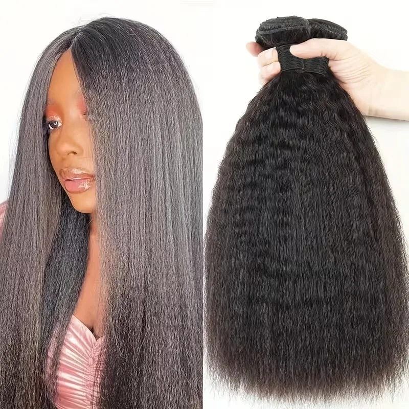 3 ciocche di extension in capelli umani brasiliani – ciocche Yaki Kinky Straight, colore nero naturale, qualità 10A, lunghezze da 12 a 20 pollici, ideali per dreadlocks e trecce, per aumentare il