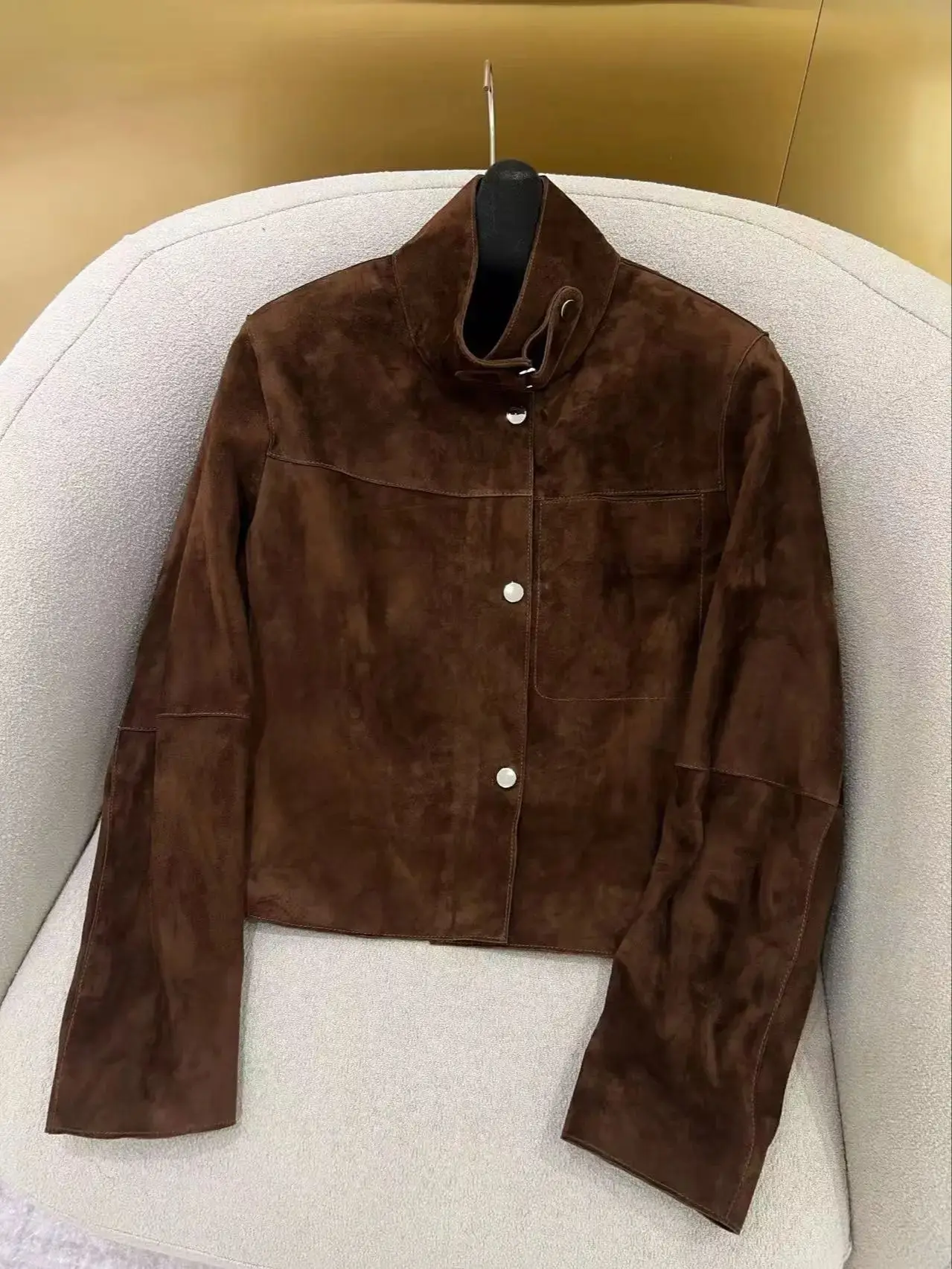 Stijlvol casual damesjack van echt suède met opstaande kraag