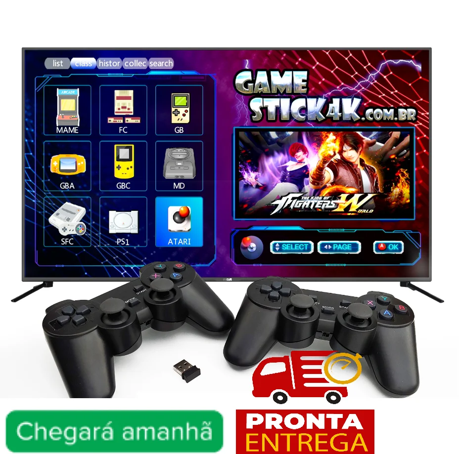 Ready Delivery in Brazil Video Game ANATEL Stick Box 4K 20.000 games + 02 Wireless Controls + Retro Games 20.000 Games