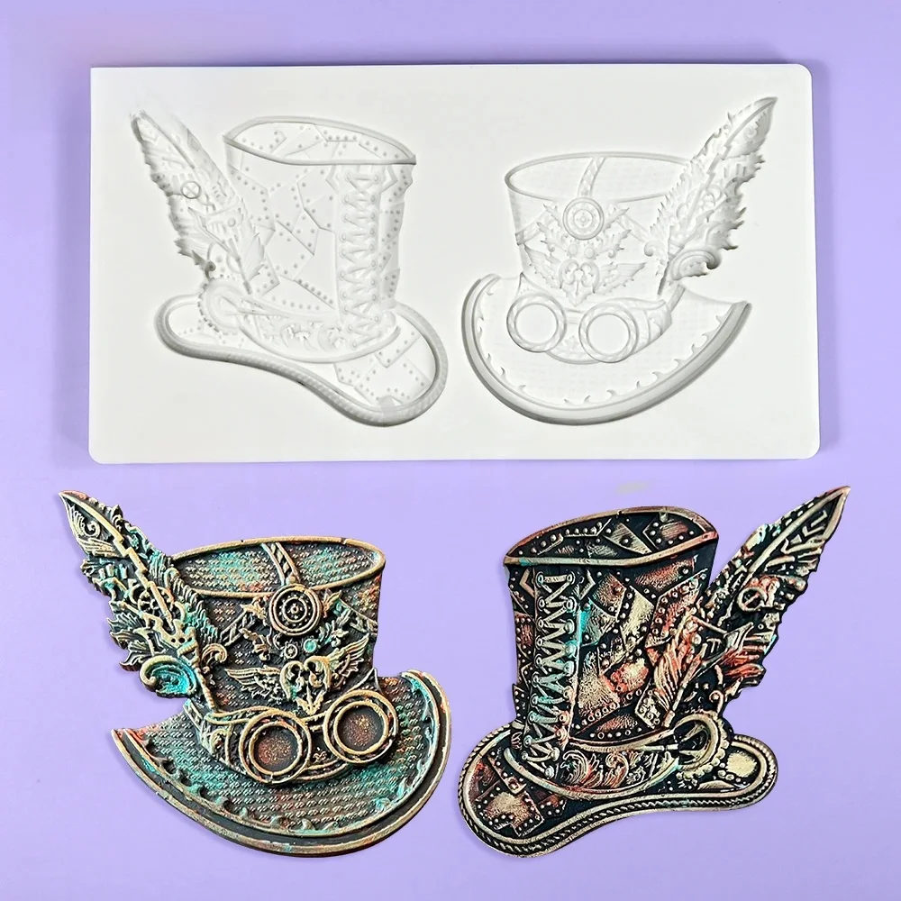 Retro Punk Hat Relief Design Silicone Mold Fudge Chocolate Fondant Cake Bakeware Mold DIY Resin Clay Model Home Decorating Tools — zdjęcie 2