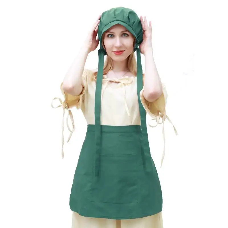DAZCOS Medieval Bonnet Mob Cap with Long Ribbons Linen Material Renaissance Prairie Mop Hat for Women Cosplay Costume Accessory