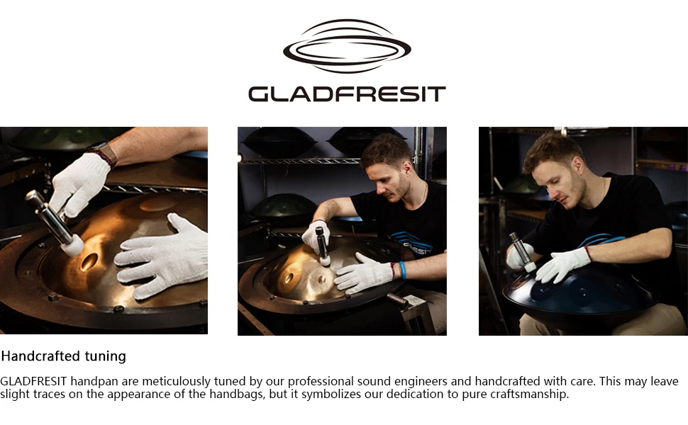 GLADFRESIT Handpan Drum 9 Notes, 18 Inches, In G Minor, Golden