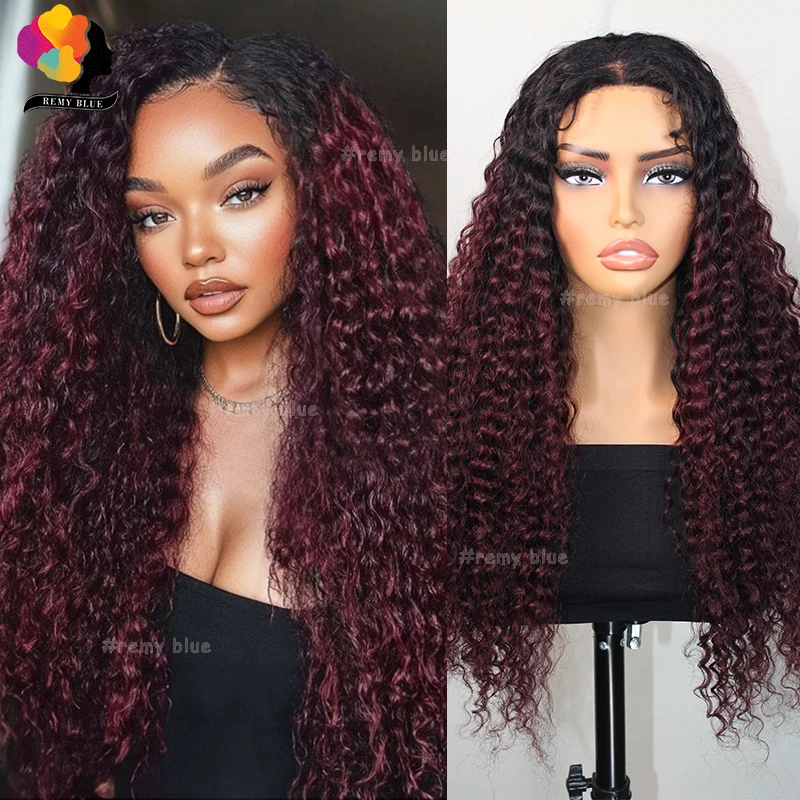 

Ombre Burgundy Curly Wave Lace Front Wig Colored Deep Wave Lace Frontal Human Hair Wigs for Black Women 4*4 Lace Closure Wig