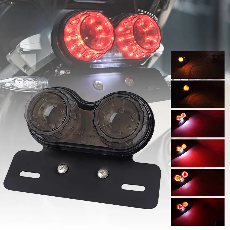Feu arrière de frein LED universel pour motos, 12V, feux de signalisation intégrés avec support de plaque d'immatriculation