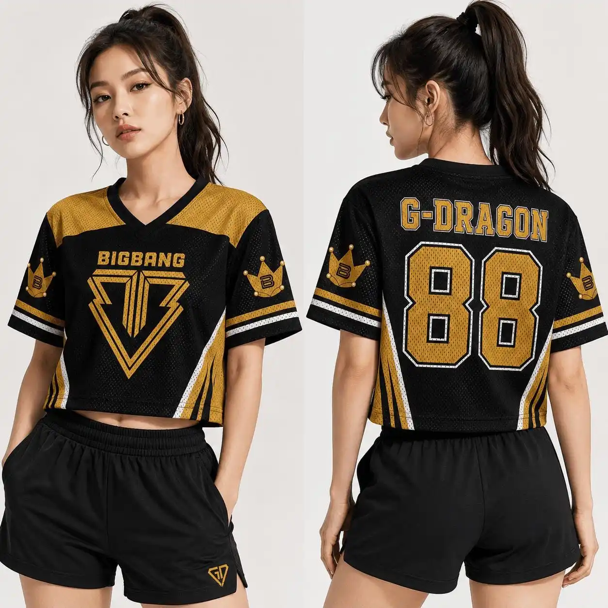 2026 Cropped Mesh Jersey BIGBANG G-DRAGON 88 Printed Women Y2K Short Sleeve V-Neck T-Shirt Kpop Concert Streetwear Crop Top