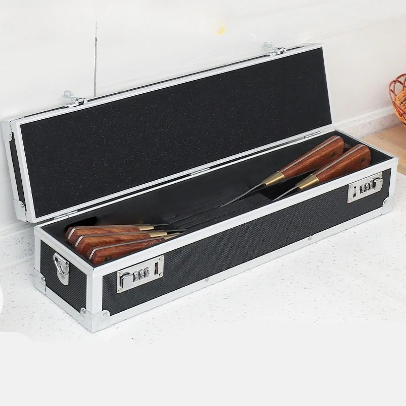 Metal Toolbox Password Suitcase Tool Box with handle, Chef Knives Case Aluminum Frame Portable Knife Organizer for Cooking Class