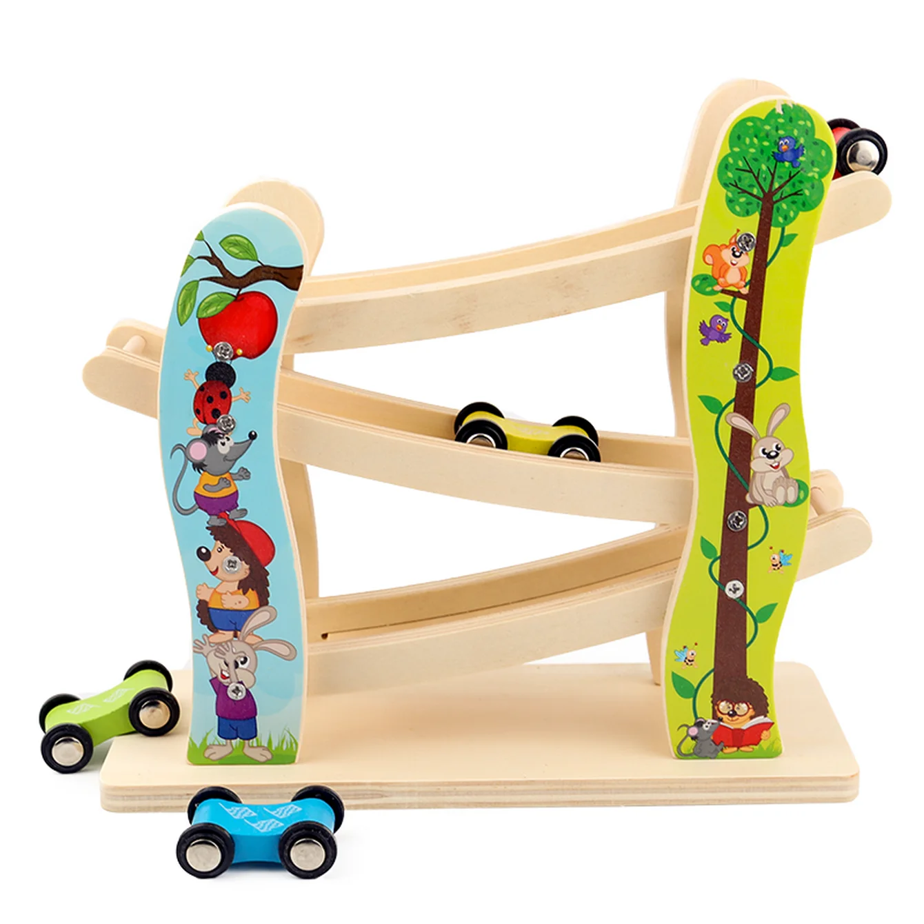 Three-track Glide Car Toy Wooden Creative Toy, Colorful Building Block Track Car Set, Children\'s Inertia Glider Puzzle Toy Gift