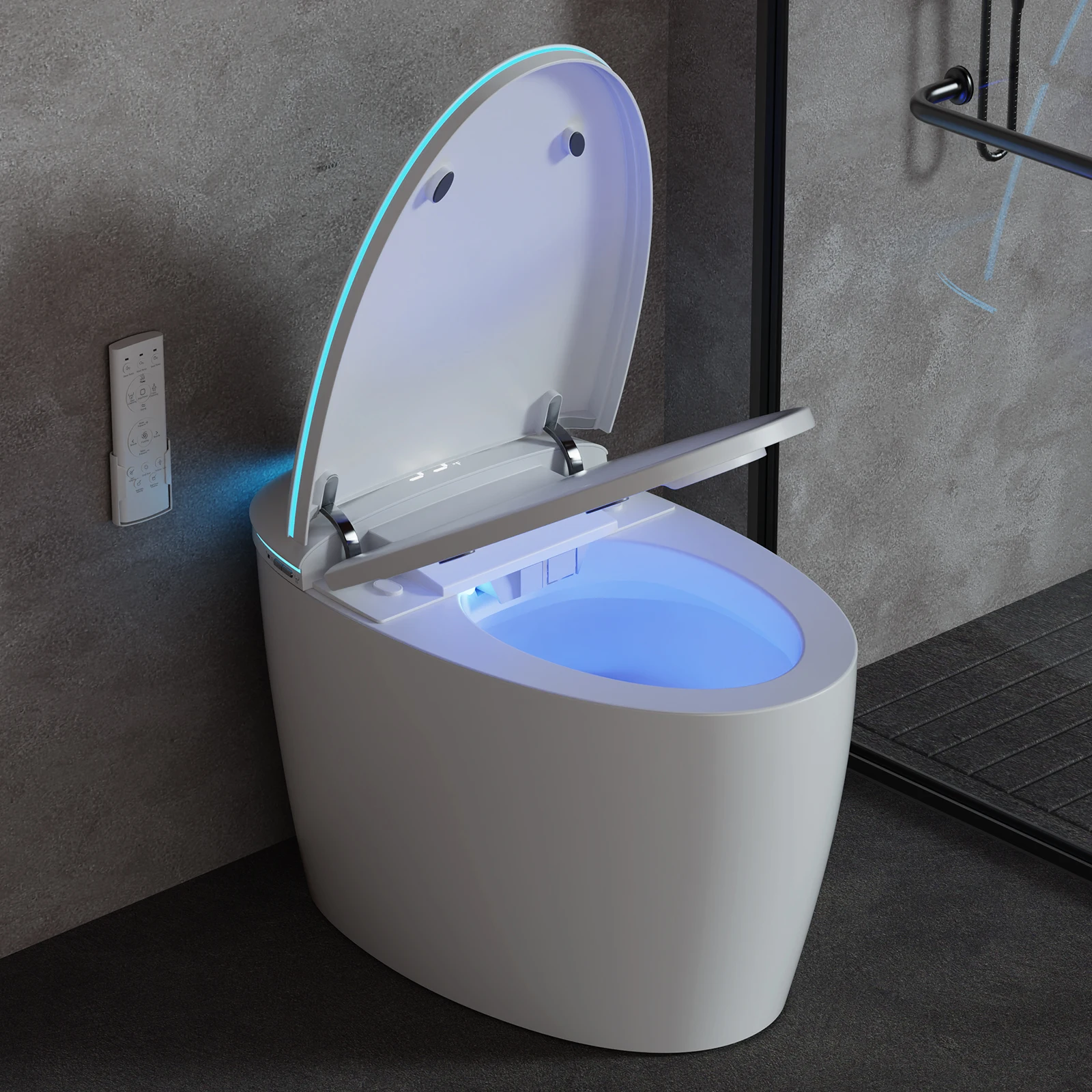

Smart Bidet Toilet Auto Open Lid Seat, Instant Heat, Warm Dryer, RGB Light, Female Rear Wash, Remote & Foot Flush
