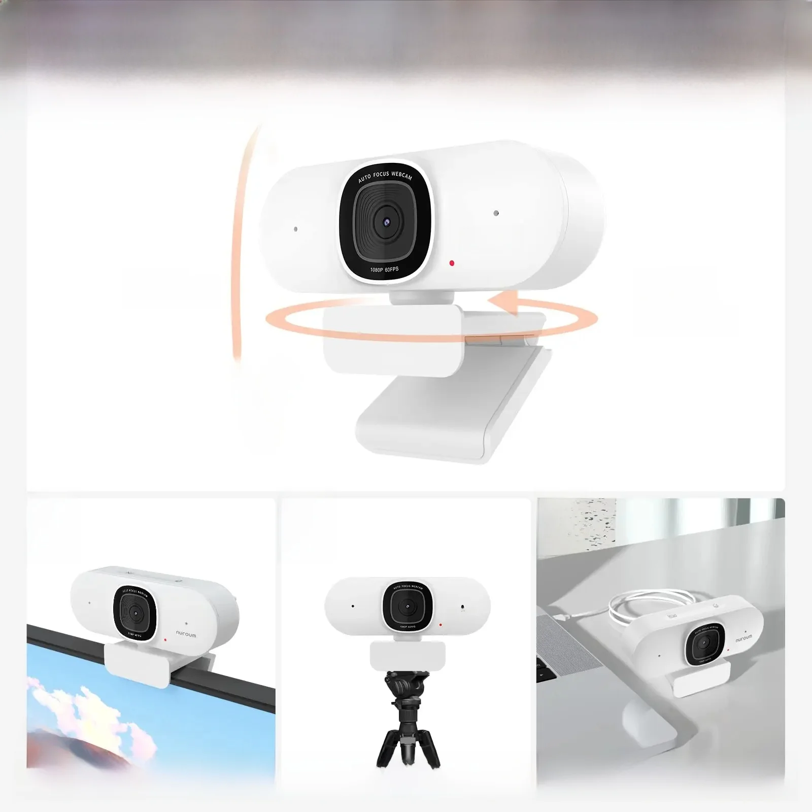 NUROUM V15-AF  75° Wide Angle Webcam 2K Full Hd 30fps with Microphone USB Video Conference Meetting For Laptop Computer Mac PC