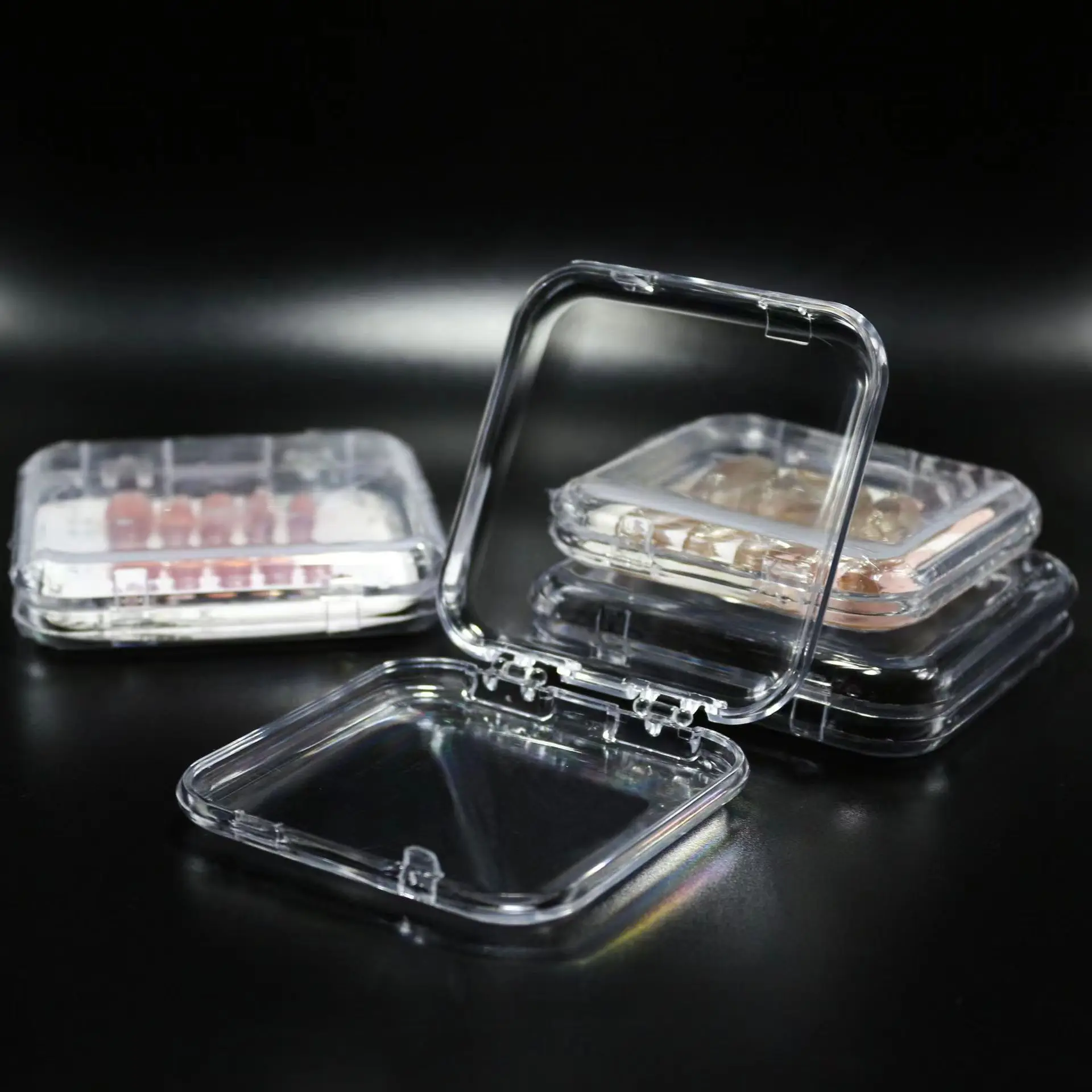 5/10/20 PCS Press-On Nail Storage Acrylic Boxes with Adhesive Sheets Transparent Nail Boxes Jewelry Storage Tool&Accessories