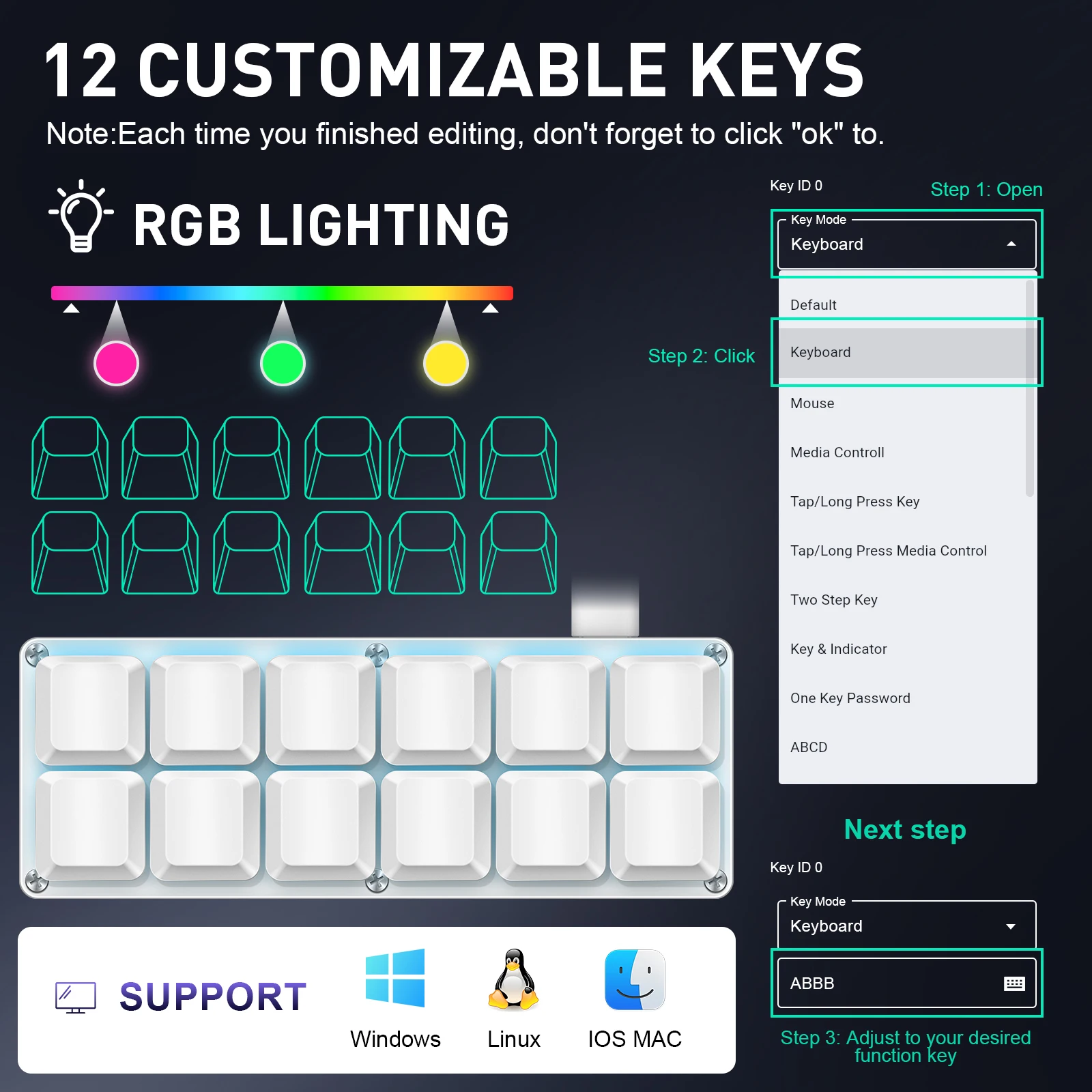 SAYODEVICE 12 Keys Mini Shortcut Key Office Work Macros Keypad OSU Rhythm Game Keypad Gaming USB Wired Keyboard Hot-swappable