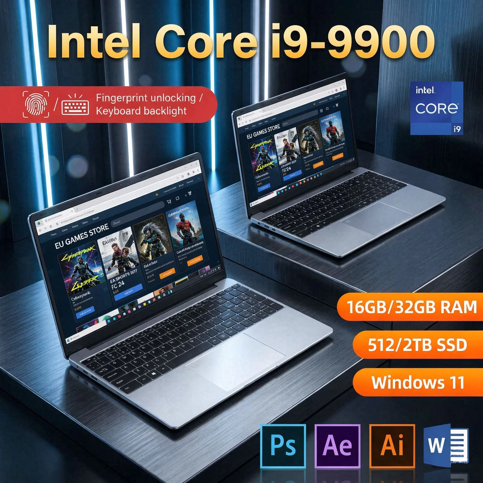 Laptop Ultra Sottile 15,6" Global Intel Core I9-9900 32GB RAM 2TB SSD 1080P FHD Windows 11 Notebook Portatile ad Alte Prestazioni