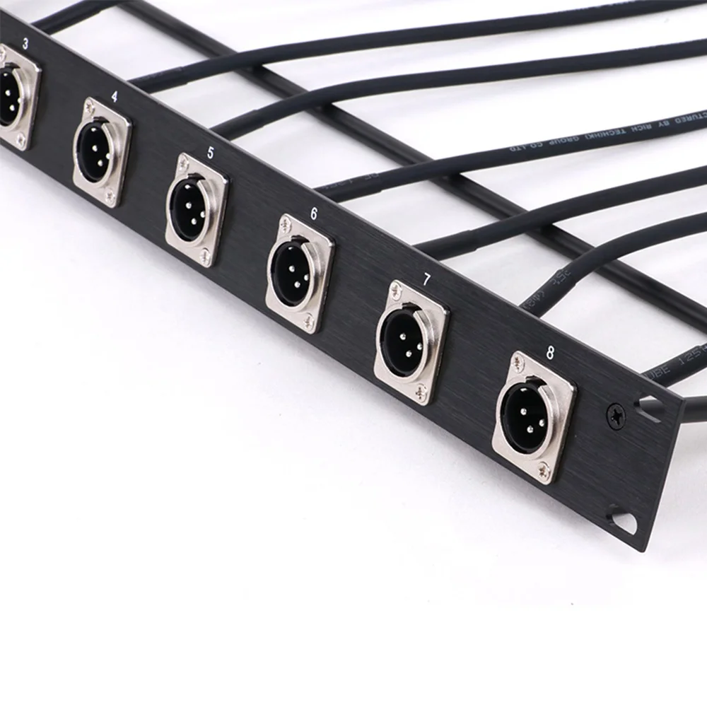 1pc Customized Cabinet 8-Way 1U Rack Panel,8-Hole 3Pin XLR Male/Female Chassis MIC Socket+Audio Shielded Wire Open