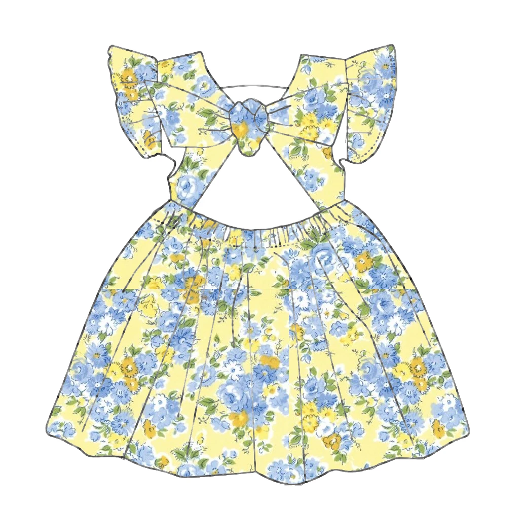 Boutique Girls dress spaghetti strap ruffle backless elastic dress flower Print Casual everyday Wear kids custom wholesale