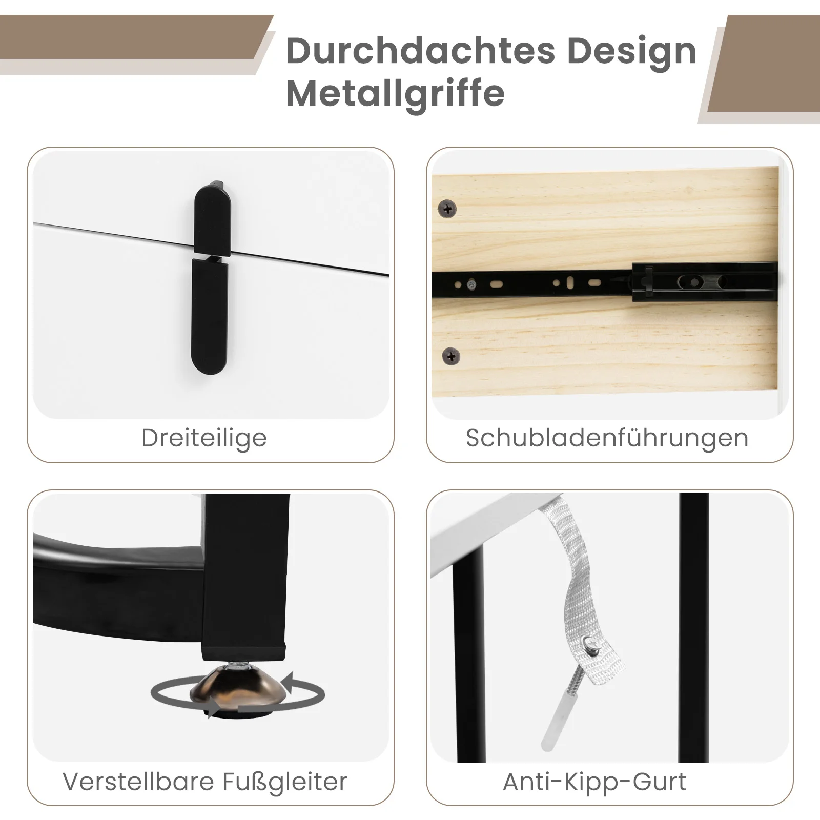 طاولة تزيين حديثة من WOLTU مع إضاءة LED 3 ألوان للفتيات والنساء وأدراج طاولة مستحضرات التجميل 1 خزانة جانبية