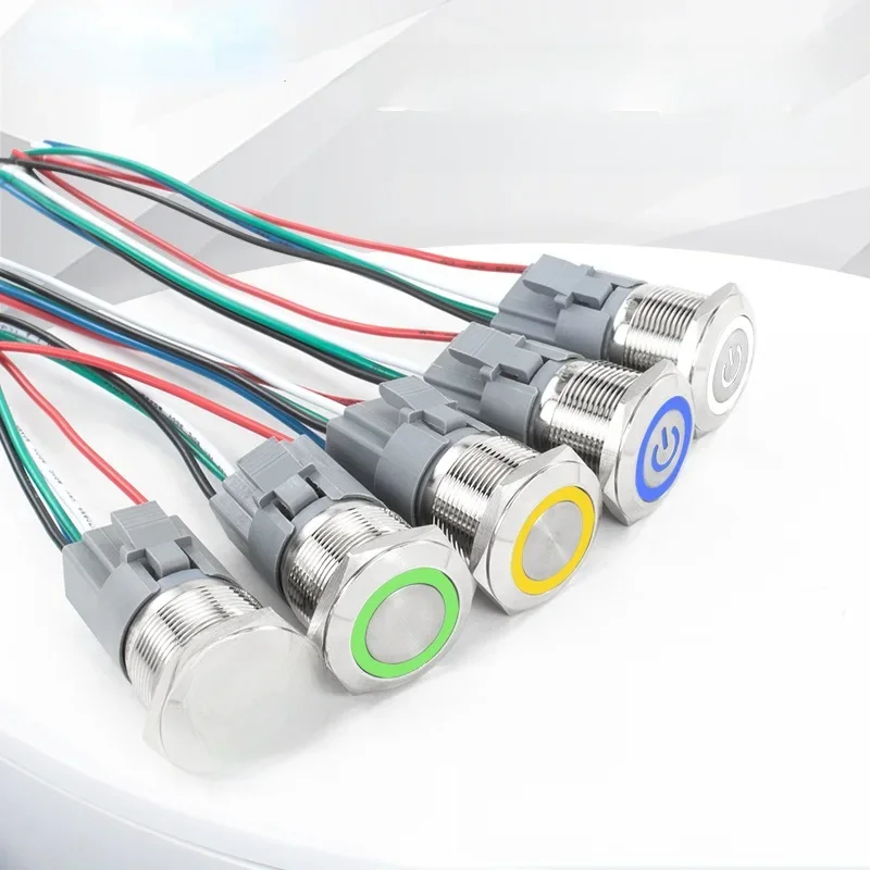 Metalowy przełącznik przyciskowy 12/16/19/22MM Wygodna instalacja z przewodami Modyfikacja silnika samochodowego Wodoodporny przełącznik LED — zdjęcie 2