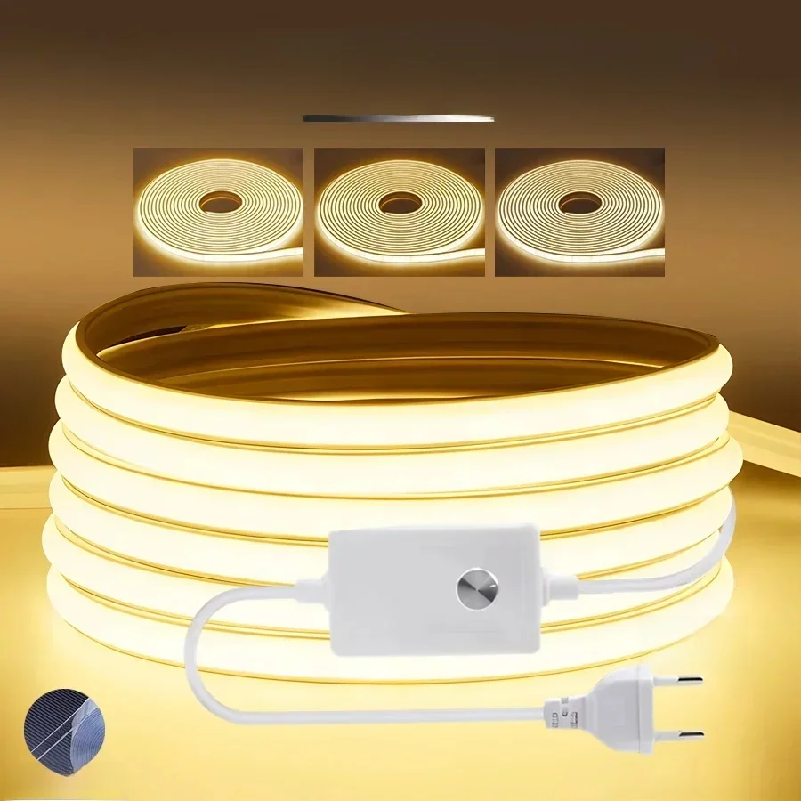 Bande LED COB 1M-50M 220V, variable, 360 diodes/m, prise ue, décoration de cuisine, de salle de maison, ruban Flexible pour éclairage de jardin extérieur