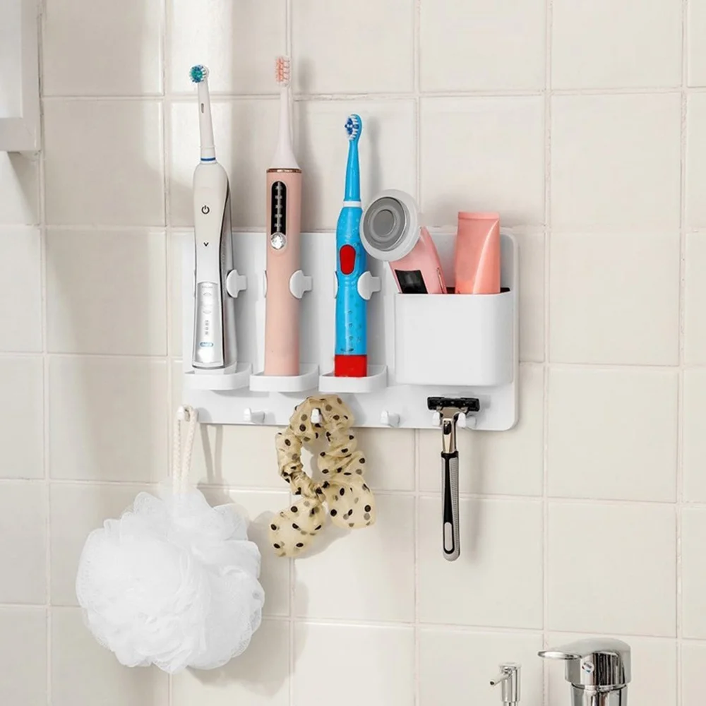 Adhesive Electric Toothbrush Holder Wall Mounted Razor Hanger Bathroom Organizer Box Bathroom Accessories