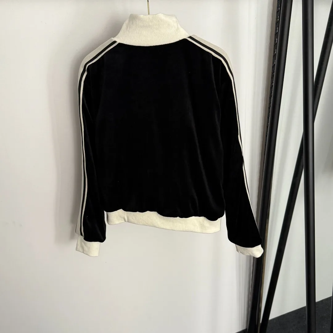 

25 Autumn/Winter Warm Sports Set Women's Embroidered Stand up Collar Zipper Coat+Don't Forget Pants Two Piece Set