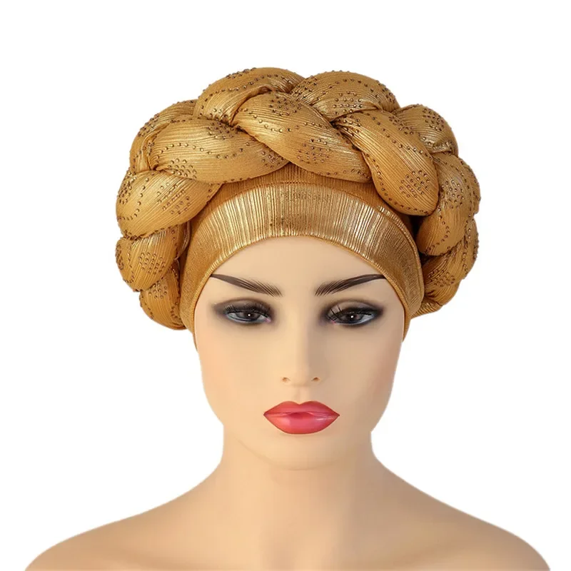 Brokatowe diamentowe warkocze afrykańskie Autogele Headtie damskie turban czapka kobiece okłady na głowę — zdjęcie 2