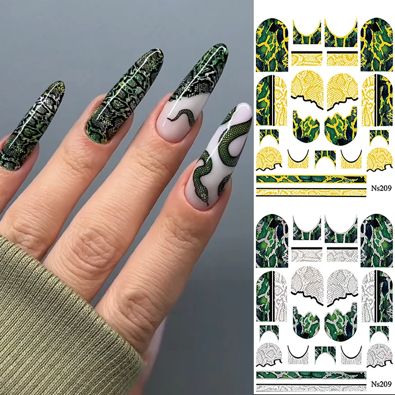 1PC 3D Nail Sticker Snake Pattern Embossed Self-Adhesive Slider Nail Decals DIY Nail Art Decoration