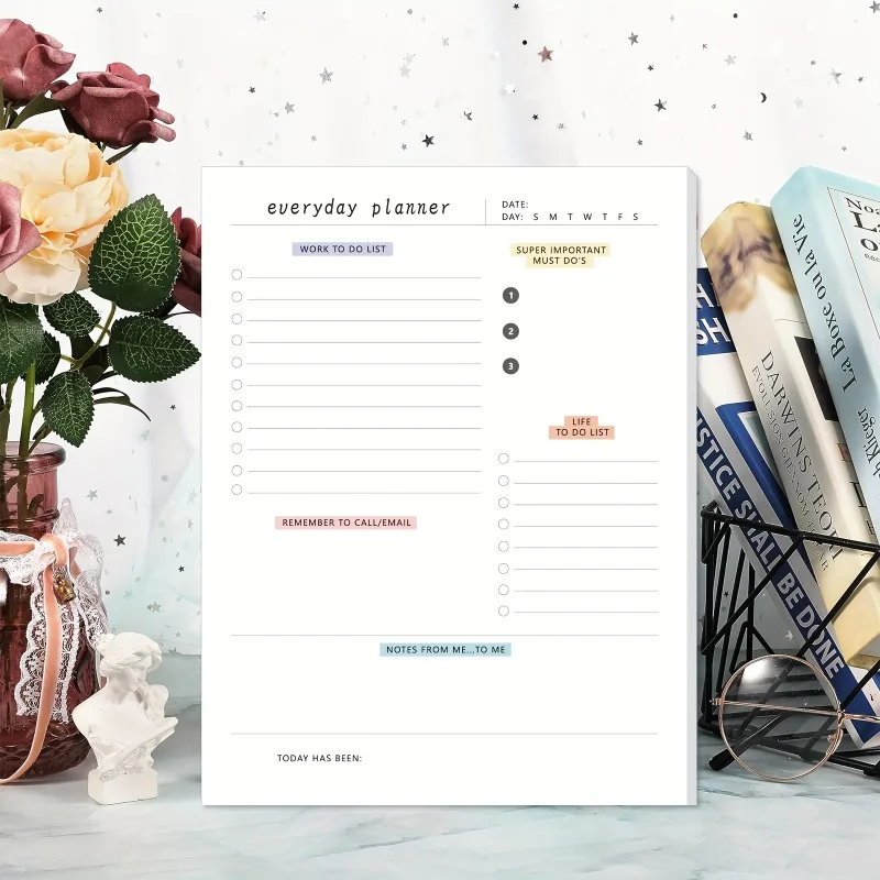 1pc Undated Daily Planner Notepad, Everyday To Do List Pad with Priority Checklist, Work & Life Organizer,，52sheets