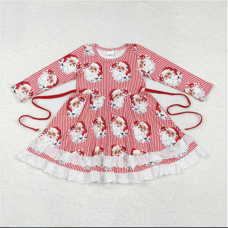 

Рождественское платье с длинными рукавами для девочек, бутик дизайна, оптовая продажа детского платья