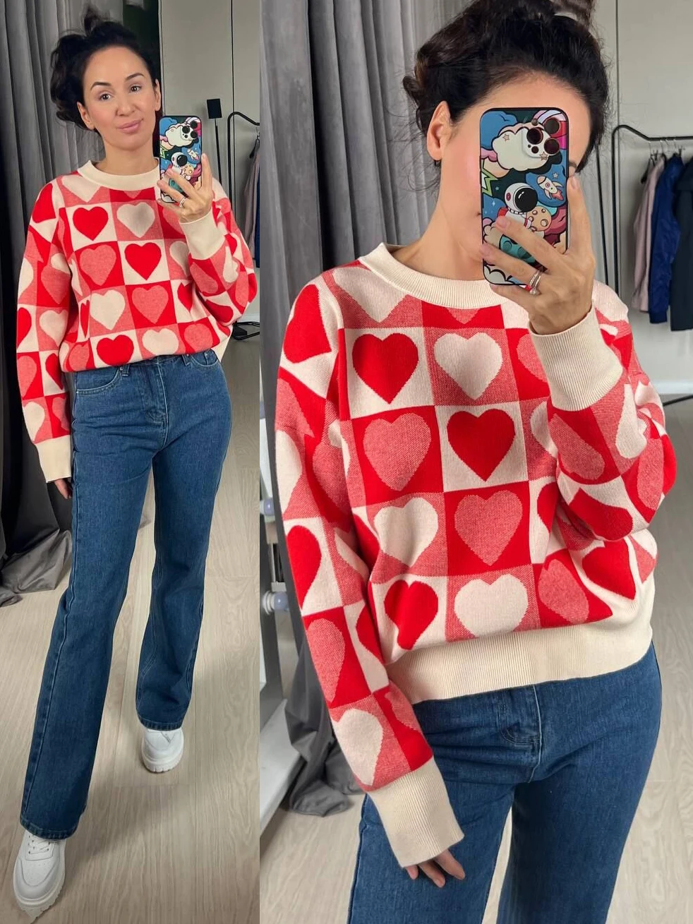 Print Knitted Long Sleeve Womens Oversized Sweaters Autumn Wintr 2024 Harajuku Fashion Jumper Ladies Y2K Casual Pullover C-086