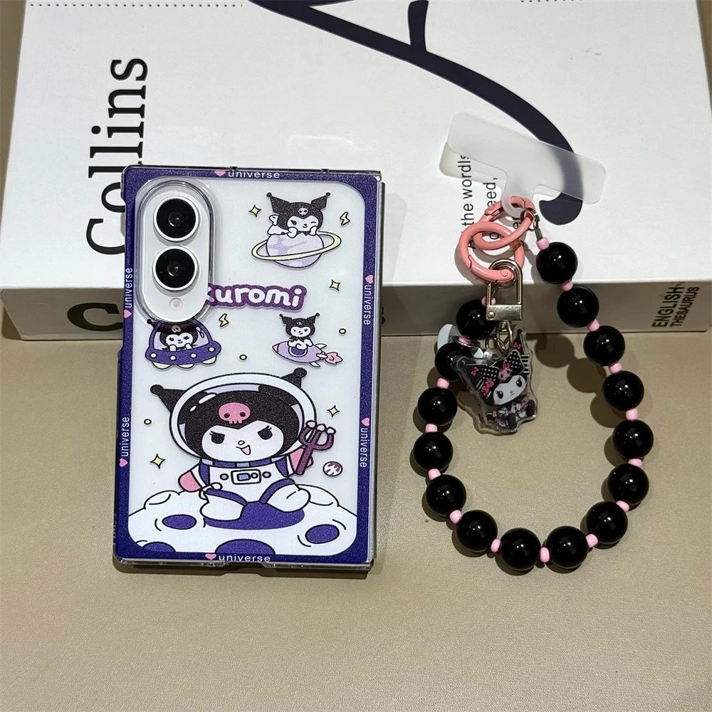 Korean Cute Kuromi Phone case for Samsung Galaxy Z Fold 8 Ultra 7 6 5 4 3 fold 8 Cover With Chain Cartoon Shockproof Cover Funda