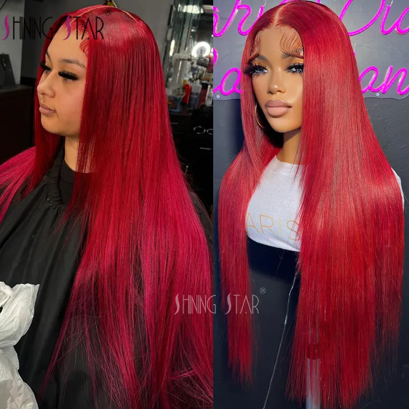 

13X6 13X4 Straight Lace Front Wig Colored Hot Red Lace Front Human Hair Wigs 34 Inches 180% Peruvian Lace Frontal Wig Remy Hair