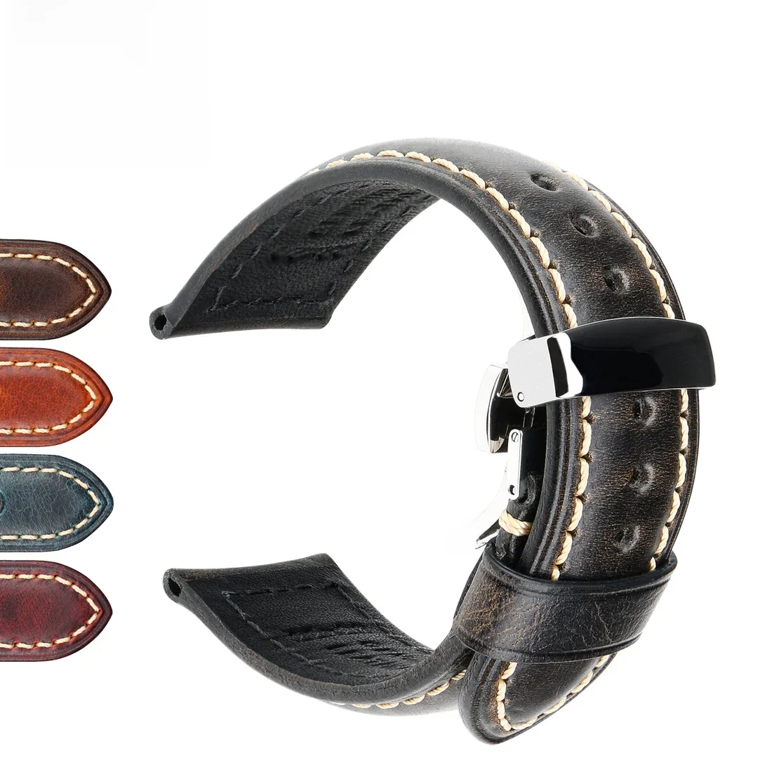 Maikes Handgemaakte Horlogeband 20mm 22mm 24mm Vintage Lederen Horlogeband Met Vlindergesp Smart Horlogeband voor Panerai - afbeelding 2