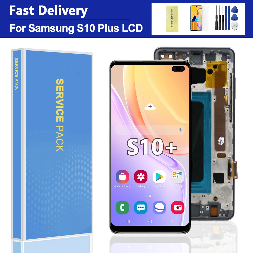 Screen with Frame for Samsung S10 Plus G975 G975F SM-G975F Lcd Display Digital Touch Screen for Samsung S10+ Display Assembly