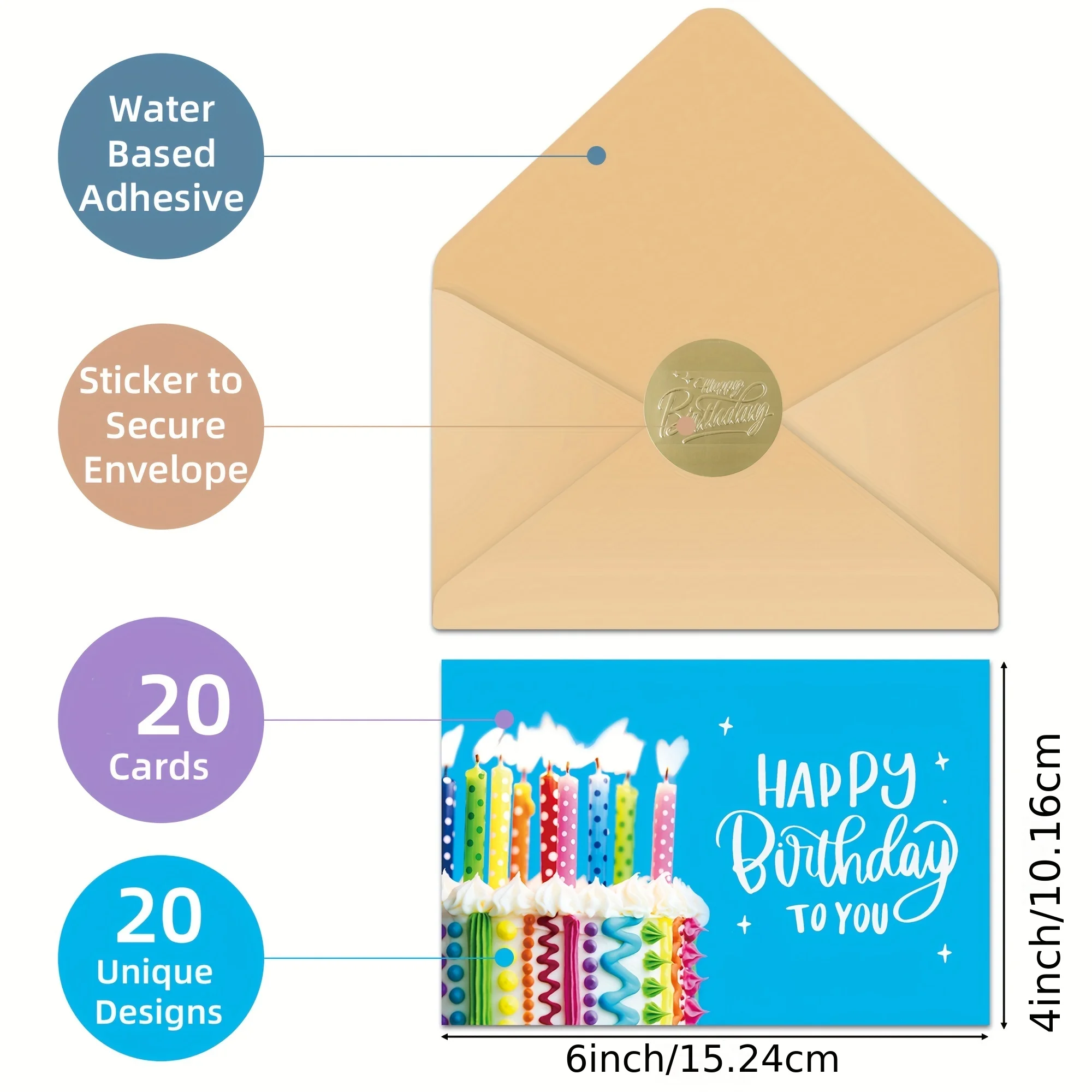 20 Happy Birthday Greeting Cards with Envelopes Combination Set Creative Blessing Messages