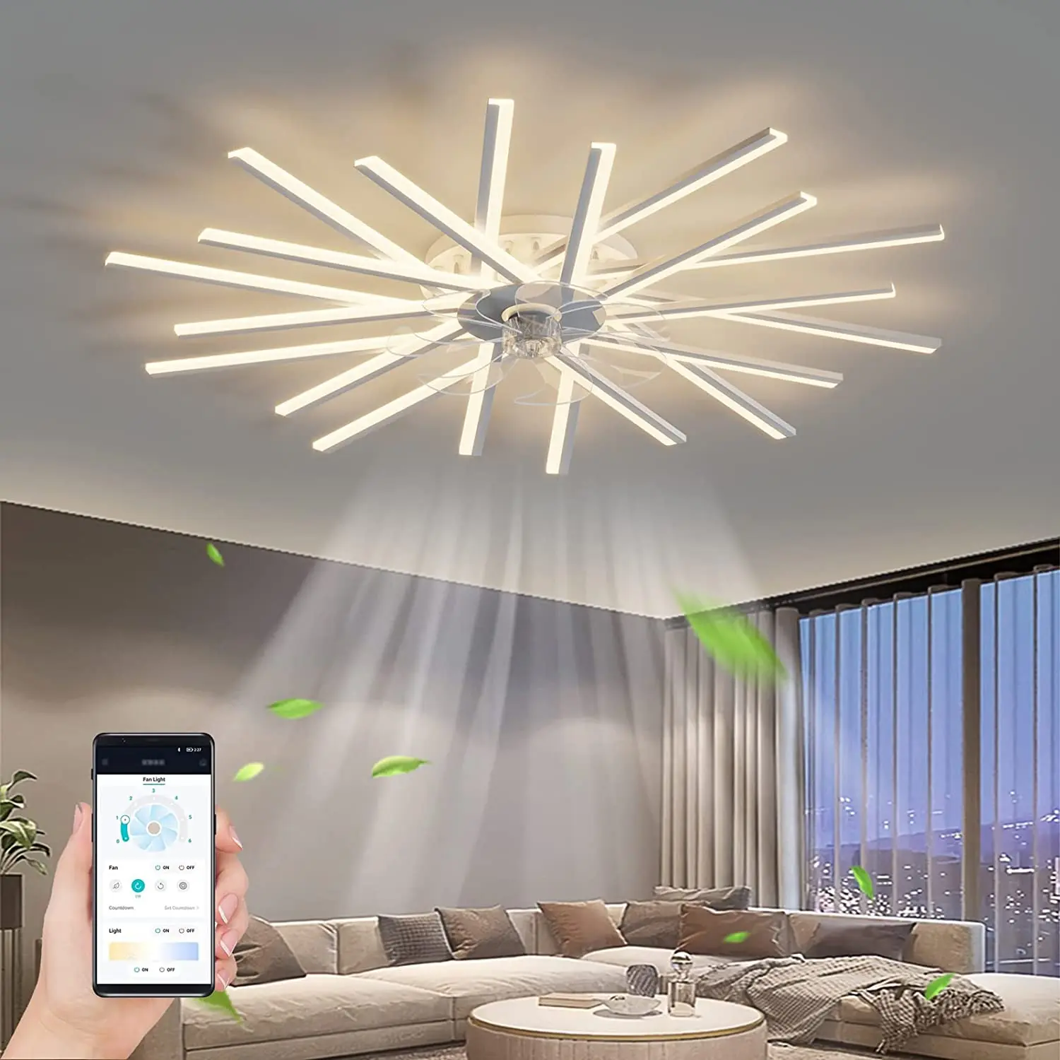 Ceiling Fan With Lamp Led Ceiling Light Strip Remote Control Dimming Intelligent Bedroom Living Room Fan Ceiling Lamp