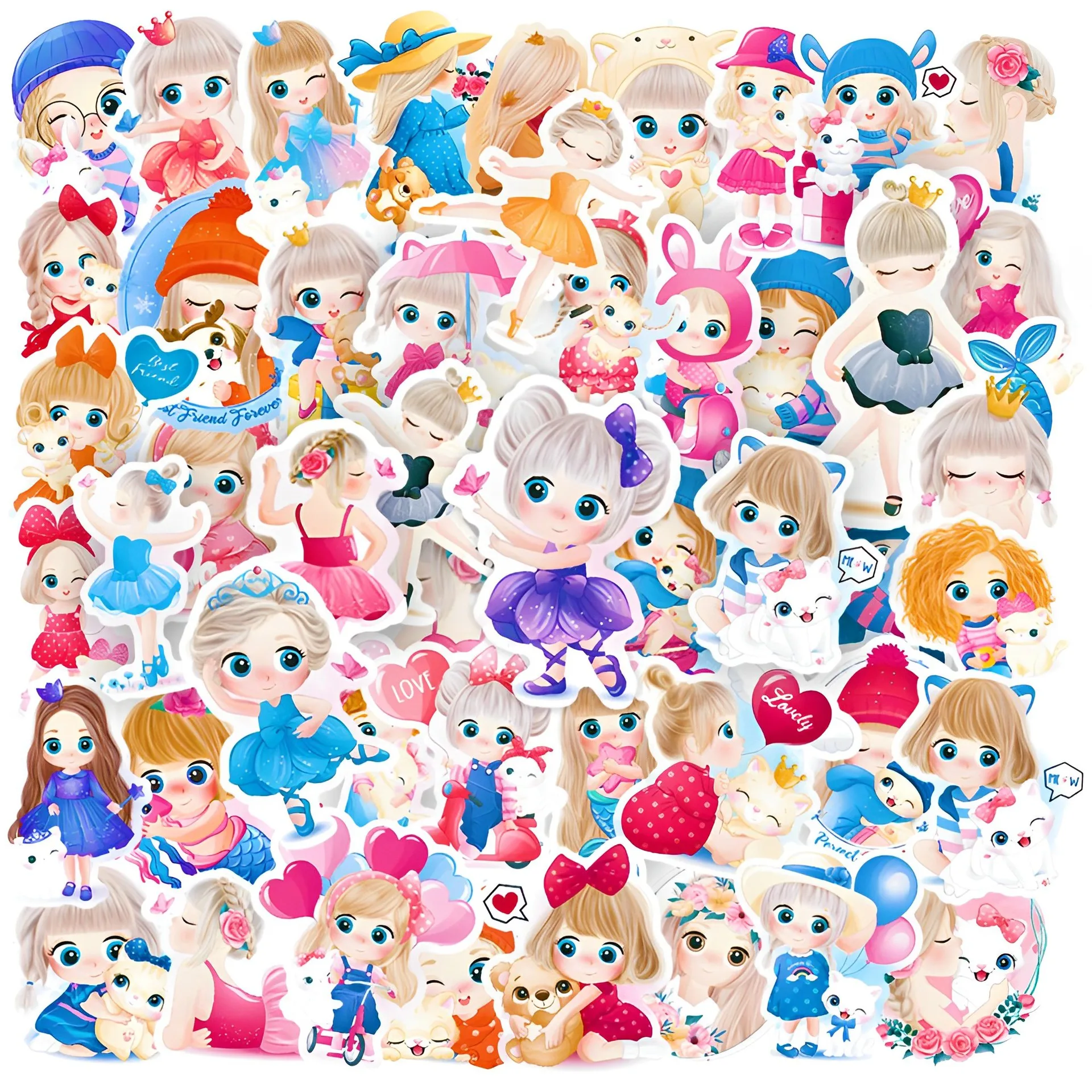 

10/30/50PCS Cute Girl Stickers Cartoon Graffiti Decals DIY Notebook Phone Fridge Laptop Waterproof Kawaii Sticker Kids Toys Gift