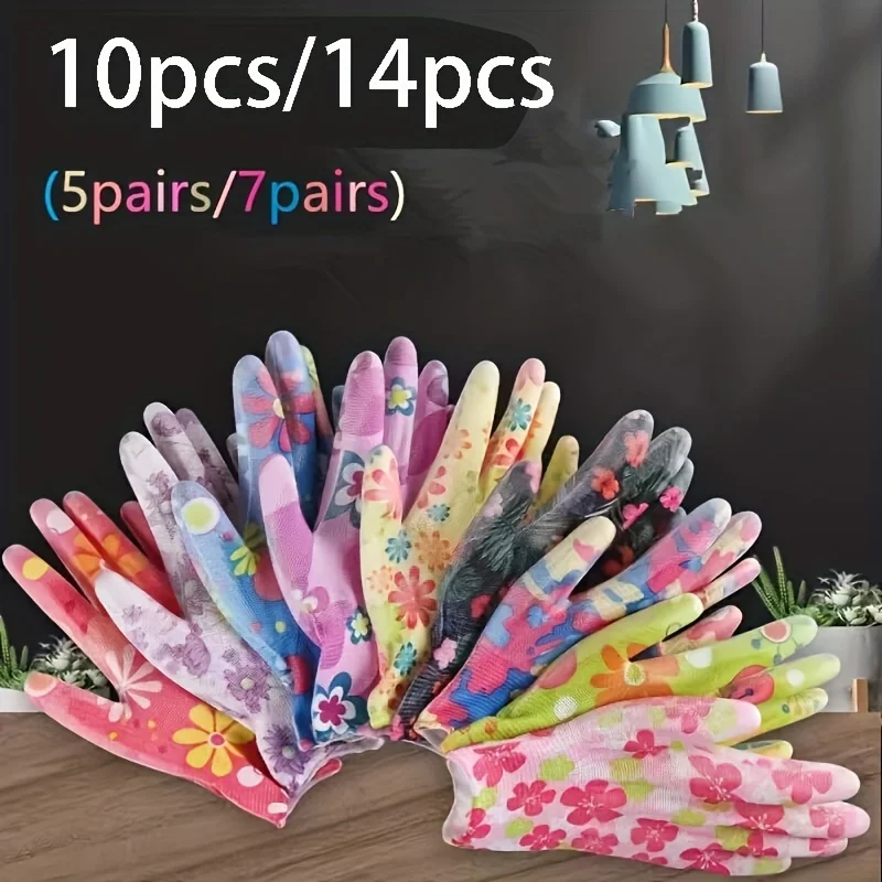 

10Pcs nylon gloves, four-season gloves, women's gloves, printed gloves, multi-purpose gloves